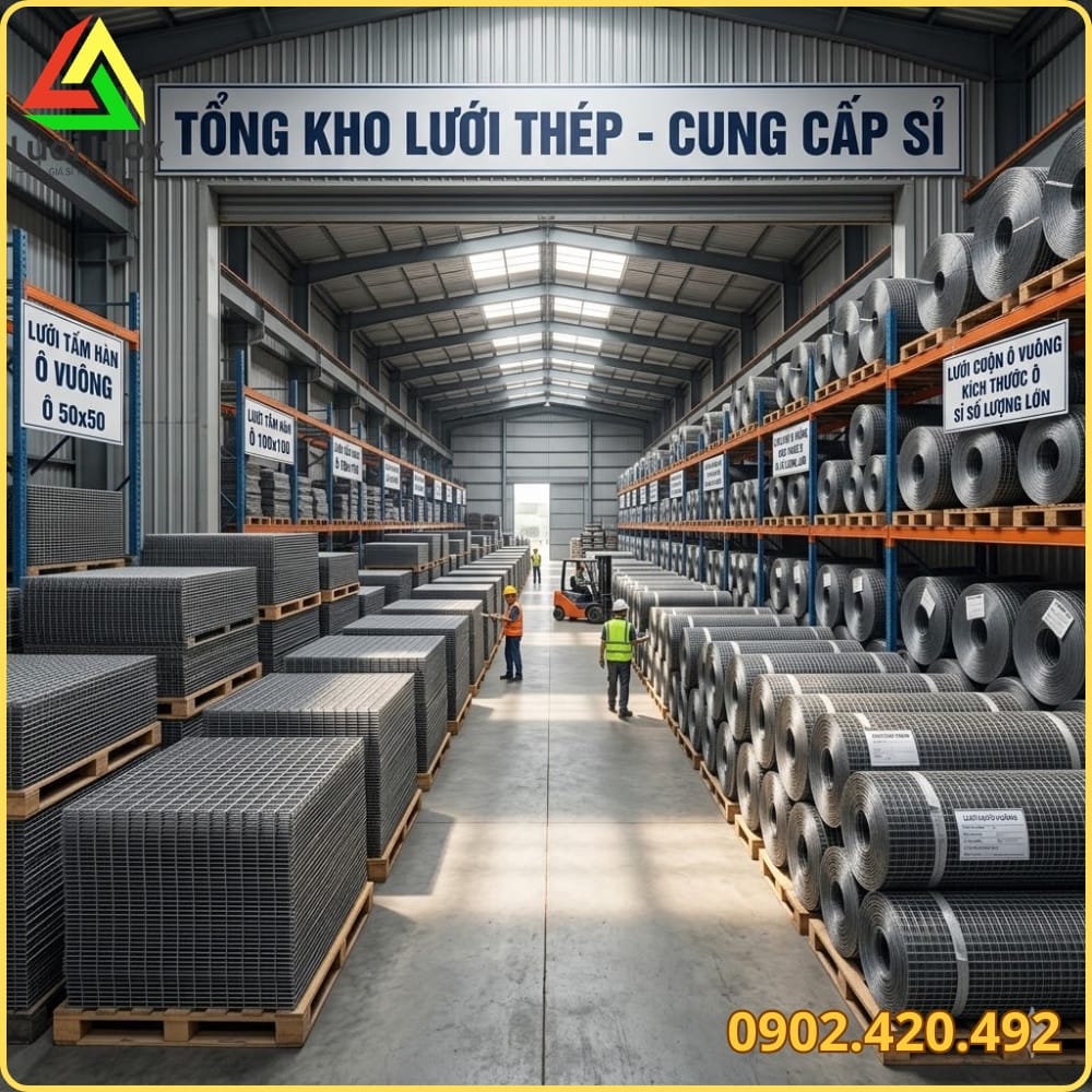 Cận cảnh tấm lưới sắt hàn mắt vuông, một dạng lưới thép dạng tấm phổ biến