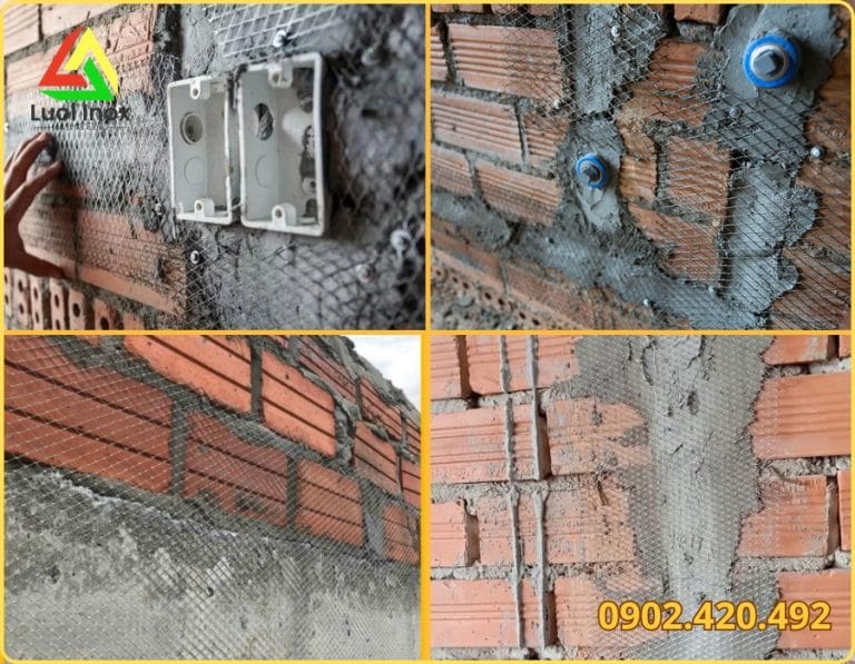 Đinh mũ bẹt ghim cố định lưới mắt cáo tô tường sát bề mặt tường trước khi trát