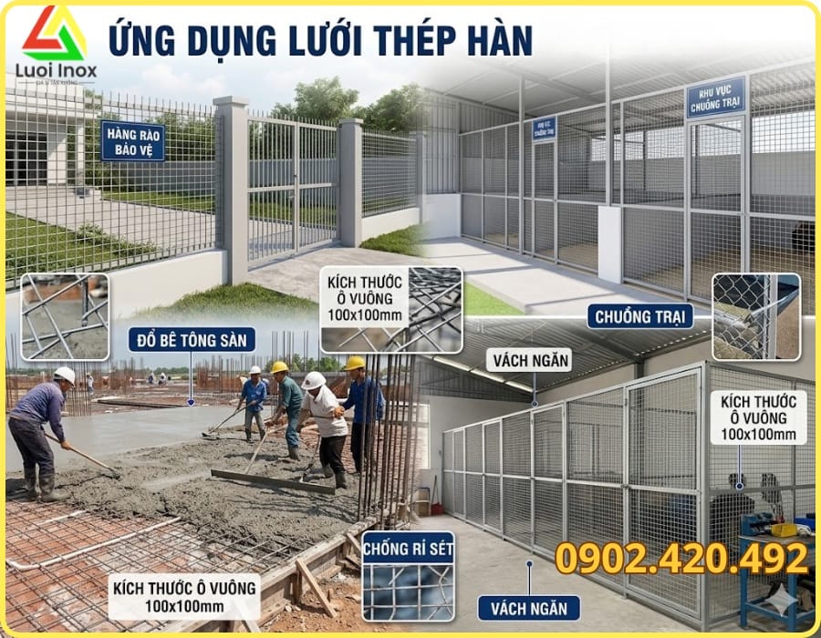 Bảng chọn quy cách lưới thép hàn theo sàn dân dụng, nền xưởng và hàng rào