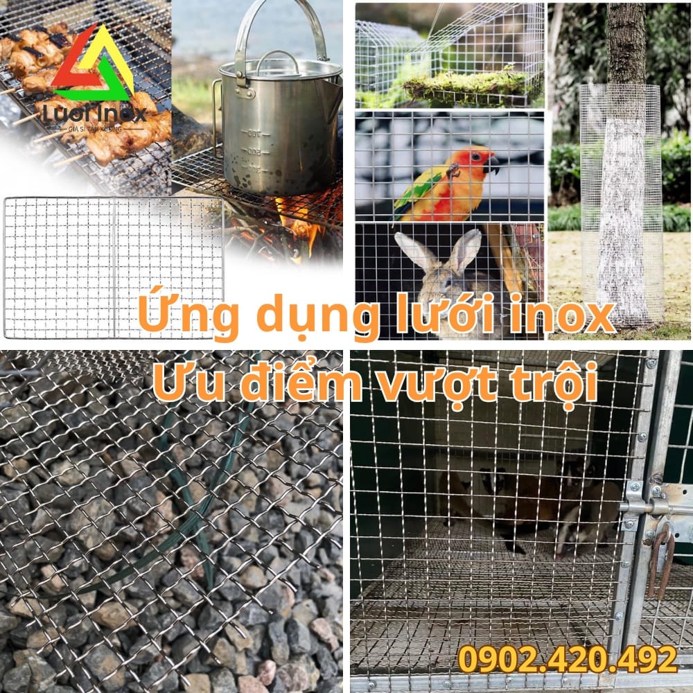 Cận cảnh lưới inox đan sóng lượn mắt vuông 20mm, phân biệt với lưới thép và mắt cáo