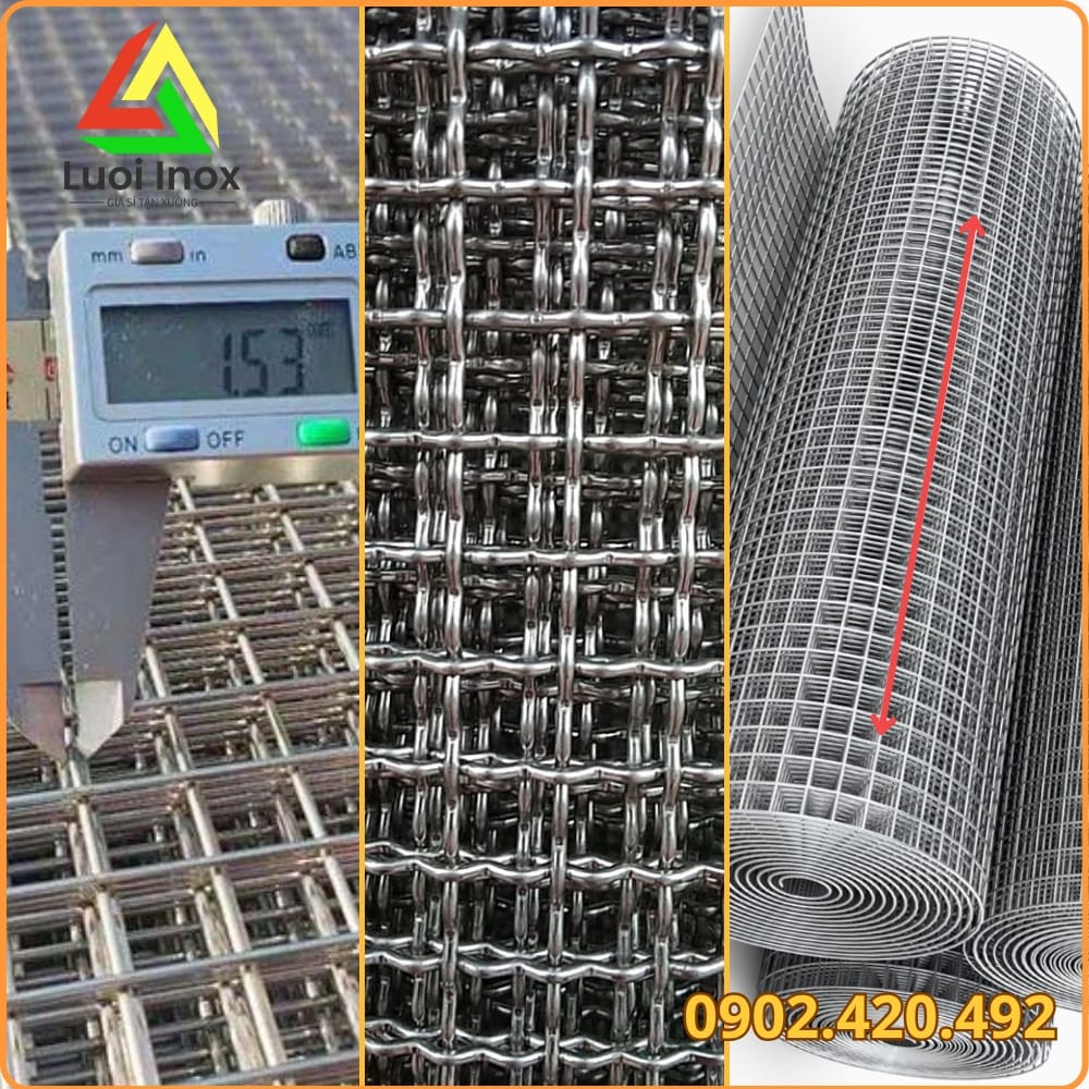 Cận cảnh mắt lưới inox lỗ vuông đan và hàn, phân biệt với lưới mắt cáo hình thoi