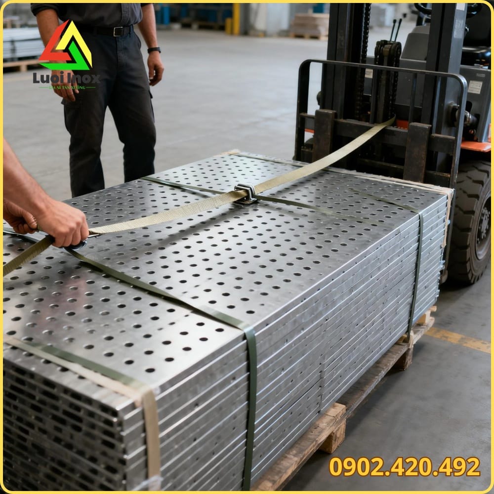 Bảng quy cách tấm thép đục lỗ về khổ tấm, độ dày và đường kính lỗ tròn tham khảo