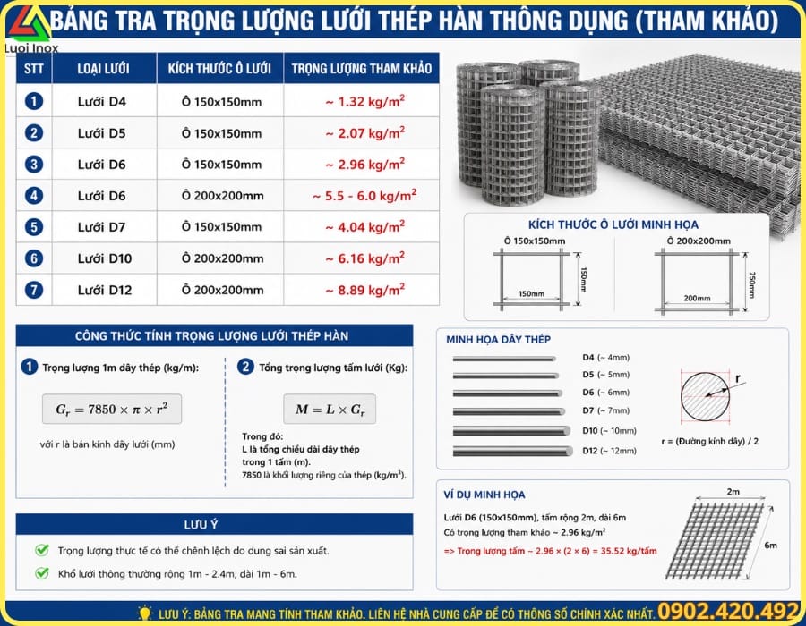 Thông số kỹ thuật khung lưới thép hàn theo TCVN 9391:2012 và tiêu chuẩn quốc tế đối chiếu