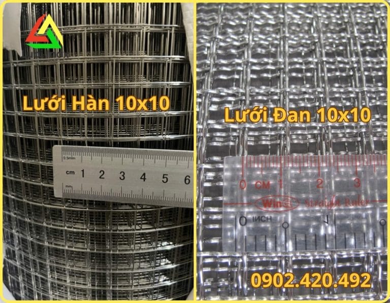 Cận cảnh mắt lưới B40 mạ kẽm và lưới thép hàn dùng làm chuồng gà