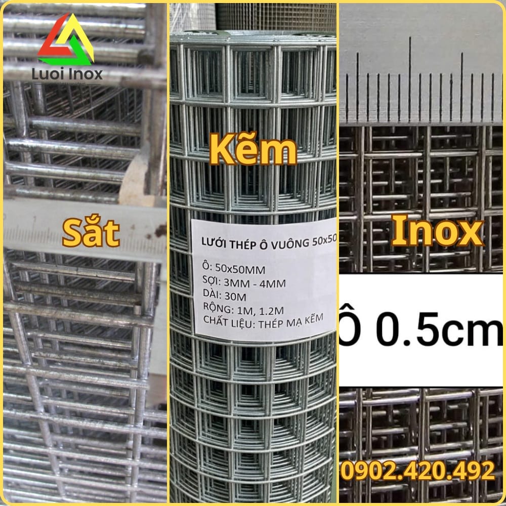 Cận cảnh mối hàn tại giao điểm lưới sắt vuông phân biệt với lưới B40 đan xoắn