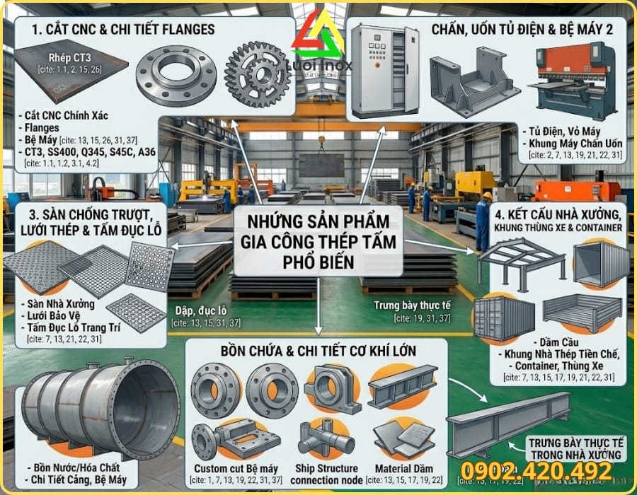 Thép tấm gia công ứng dụng làm sàn chống trượt và kết cấu hàng rào nhà xưởng