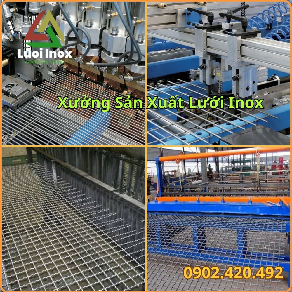 Ba mẫu lưới đan inox 201 304 316 đặt cạnh nhau để so sánh khả năng chống ăn mòn