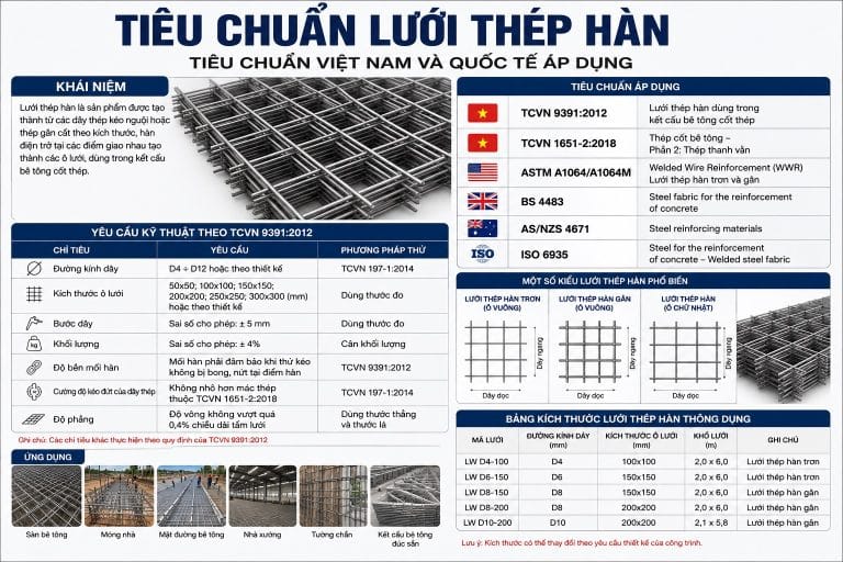 Tiêu chuẩn lưới thép hàn TCVN 9391:2012 với ký hiệu quy cách D6-A200 trên bản vẽ