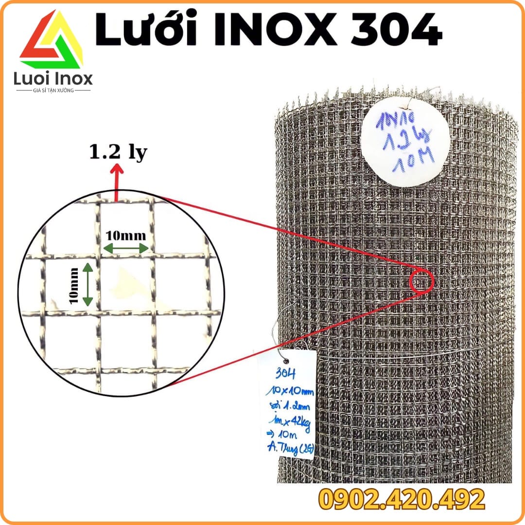 Lưới inox 10x10 quy cách sợi, khổ cuộn và ứng dụng thực tế cho công trình