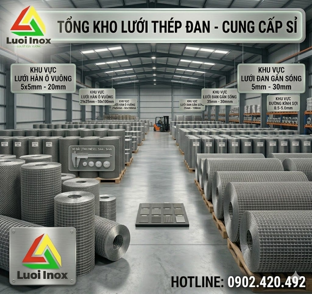 Kho lưới thép đan nhiều quy cách sẵn sàng báo giá cho khách khu vực miền Nam