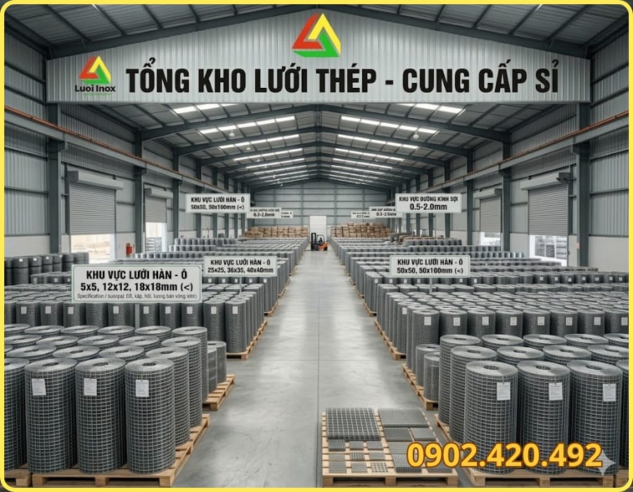 Cuộn lưới thép ô vuông 10x10 khổ 1,2m đóng gói sẵn, giá tính theo cuộn và theo m²