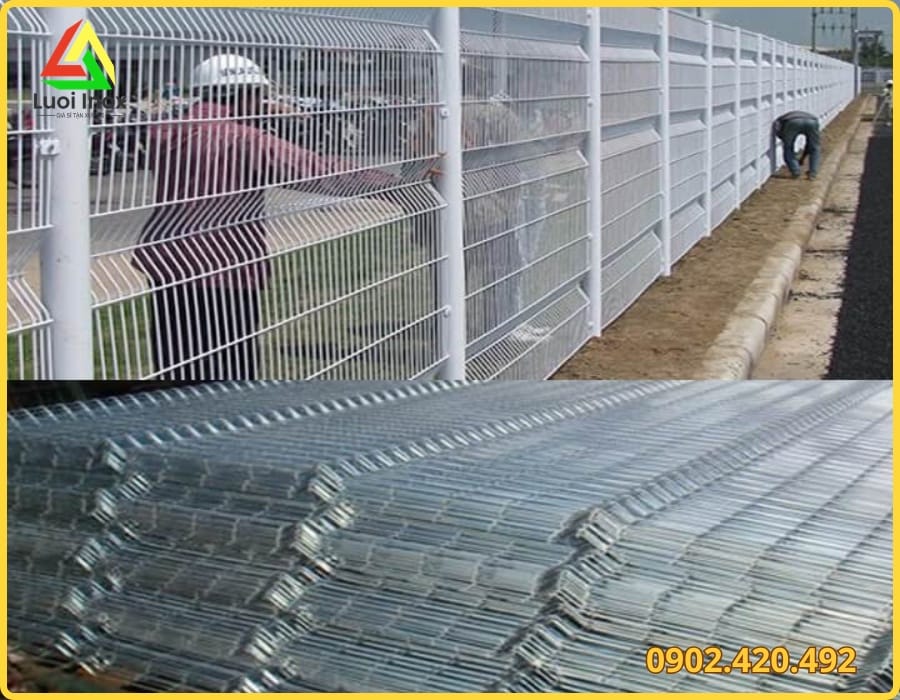 Cấu tạo hàng rào lưới thép gồm tấm lưới hàn, cột mạ kẽm và phụ kiện lắp ráp
