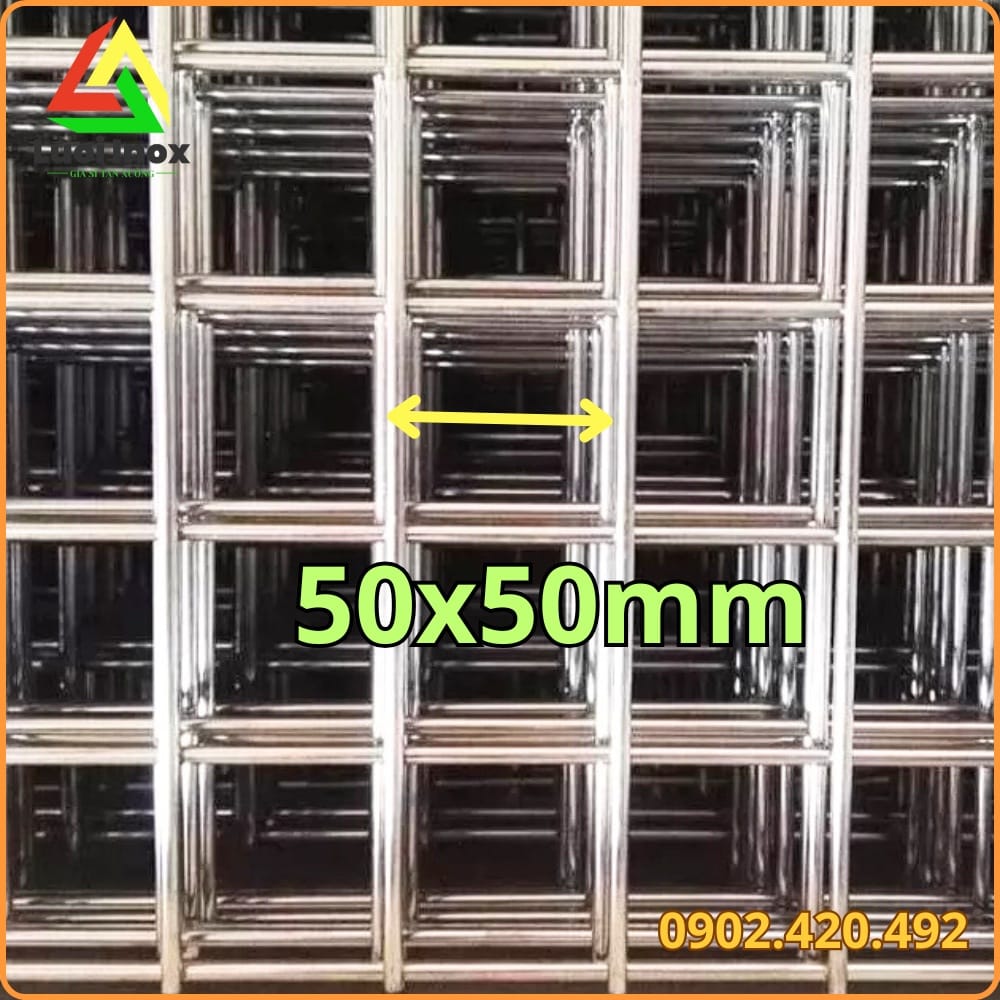 Ô lưới inox hàn 50x50mm dùng làm hàng rào bảo vệ và vách ngăn công nghiệp