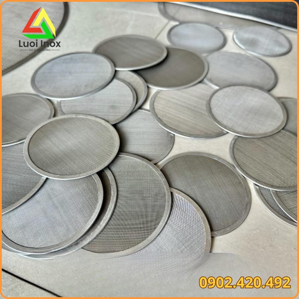 Miếng lọc tròn inox ép nhiều lớp lưới, viền bo nhôm chắc chắn theo đơn hàng