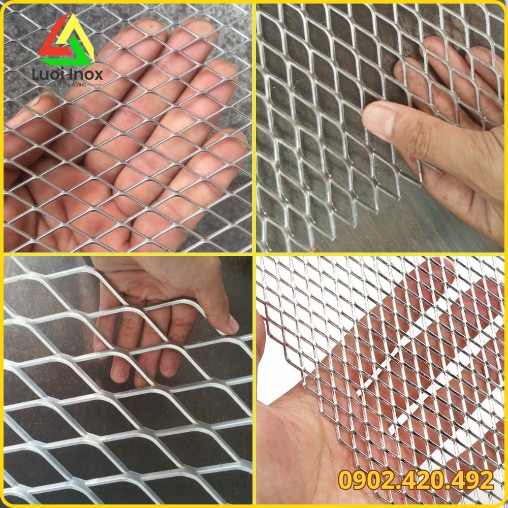Tấm lưới nhôm mắt cáo dạng ô thoi sản xuất theo công nghệ dập giãn hoặc đan xoắn