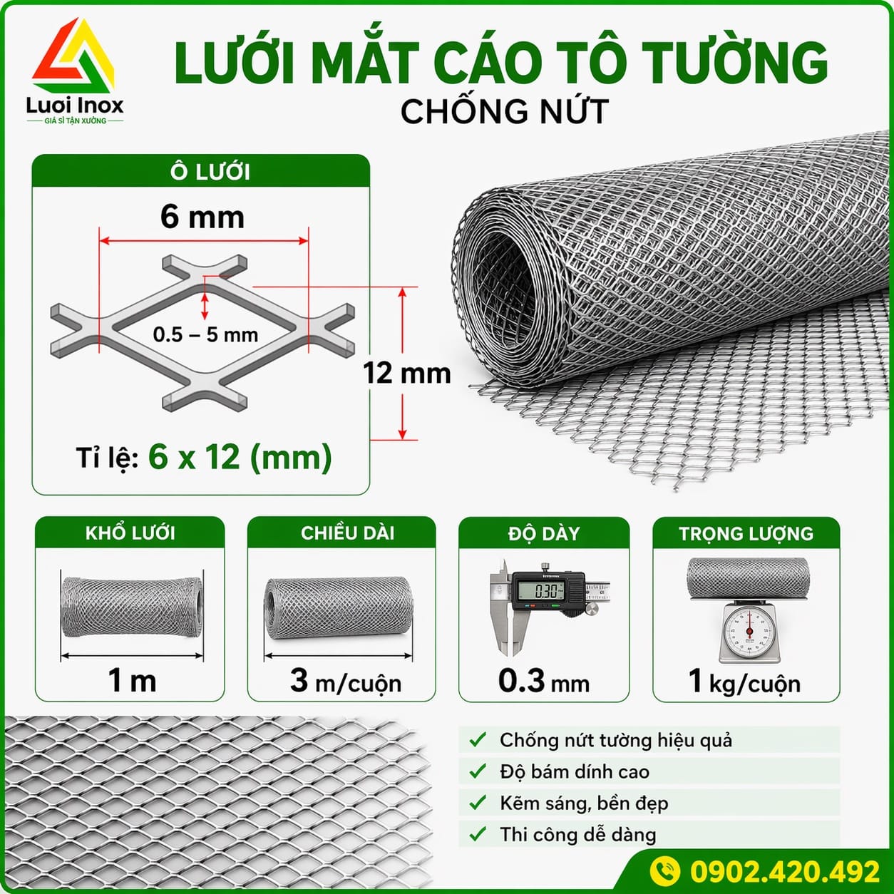 So sánh kích thước ô lưới mắt cáo tô tường với lưới mắt cáo làm hàng rào