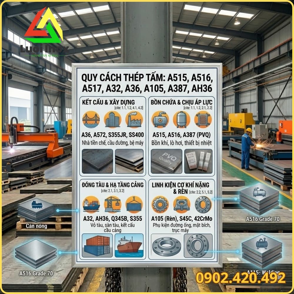 Quy cách độ dày thép tấm A515 phổ biến trên thị trường theo khảo sát thực tế