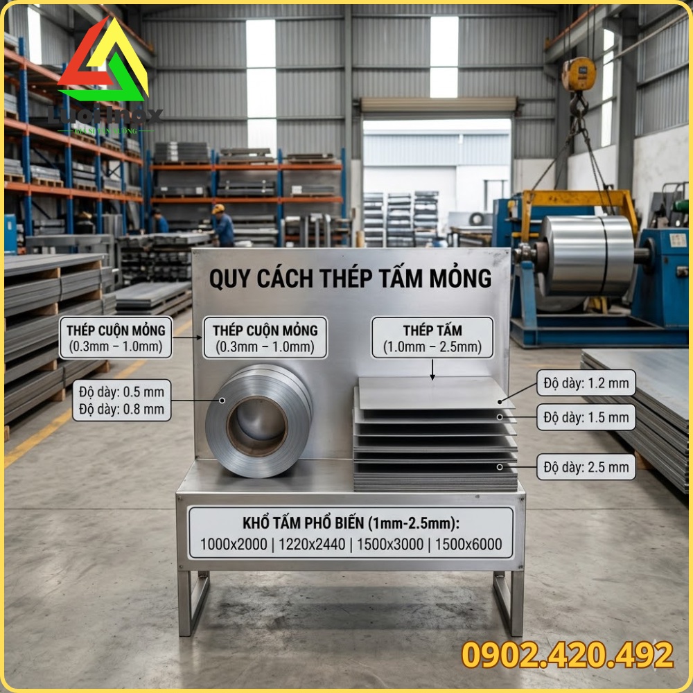 Bảng quy cách khổ rộng và chiều dài tấm thép 1.5 ly thường đặt hàng