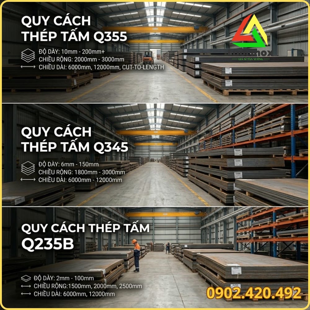 Quy cách khổ tấm thép Q345 phổ biến và công thức tính trọng lượng theo độ dày