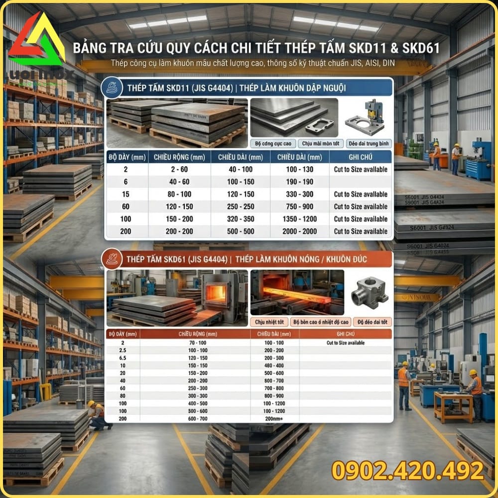 Tấm thép SKD11 quy cách độ dày và khổ tấm phổ biến để cắt gia công