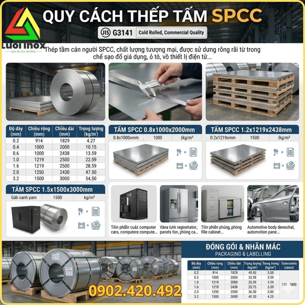 Cuộn và tấm thép SPCC nhiều độ dày khác nhau xếp so sánh trong kho