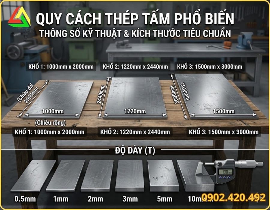 Thép tấm xếp kho theo quy cách và độ dày phổ biến trên thị trường