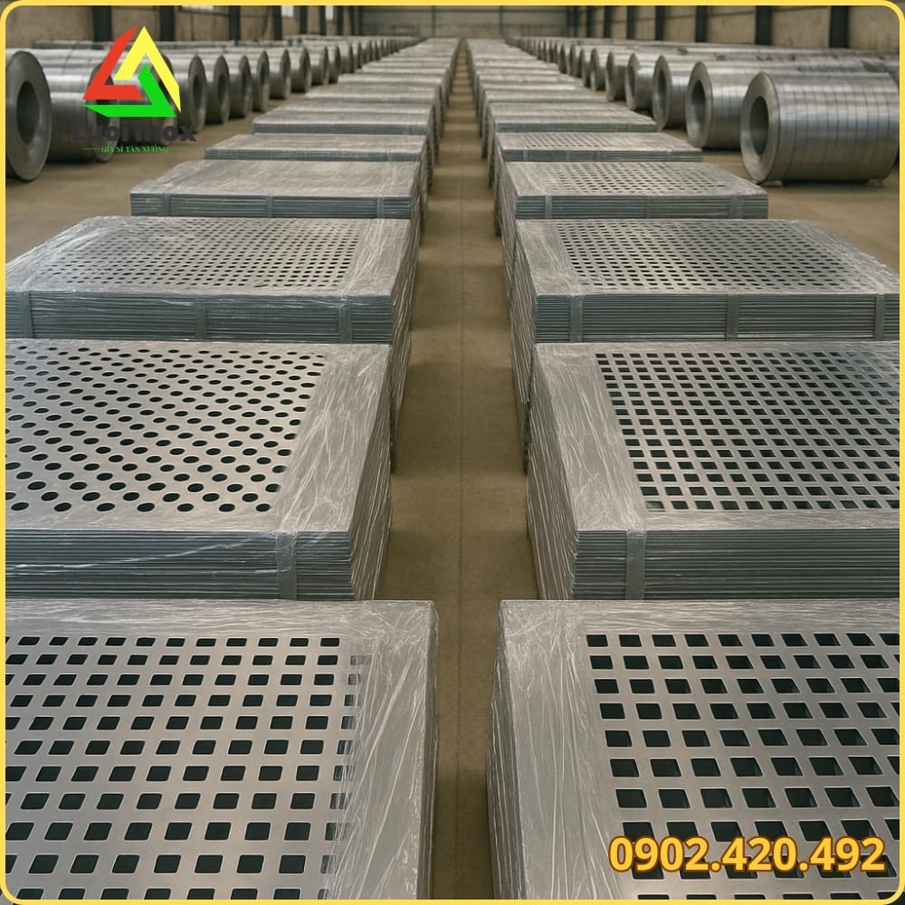 Bảng quy cách khổ tấm, độ dày và đường kính lỗ tròn tôn inox đục lỗ 304