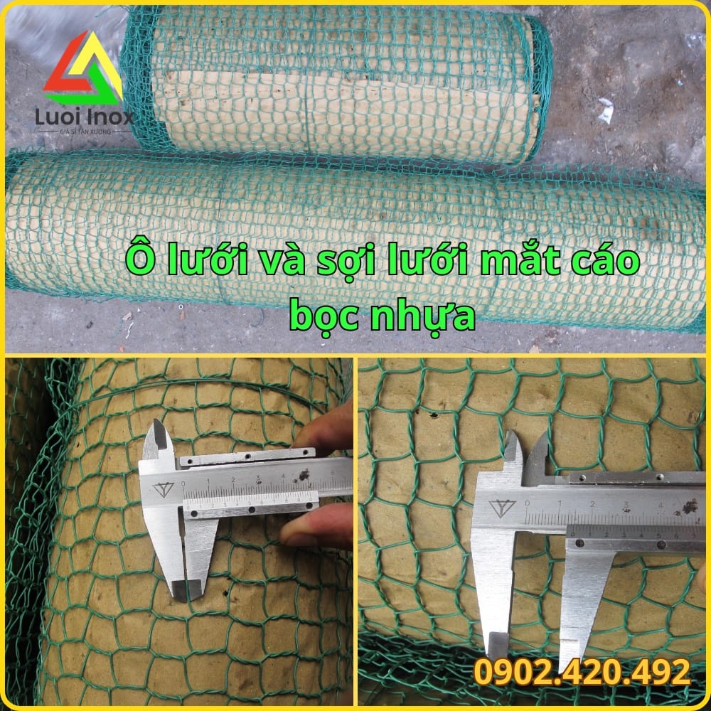 Bảng thông số khổ cuộn và kích thước ô lục giác của lưới mắt cáo bọc nhựa