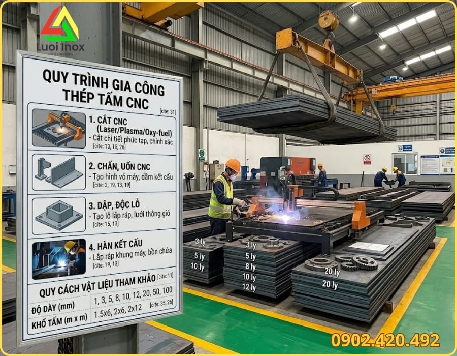 Sơ đồ quy trình đặt gia công thép tấm từ gửi bản vẽ đến báo giá và giao hàng