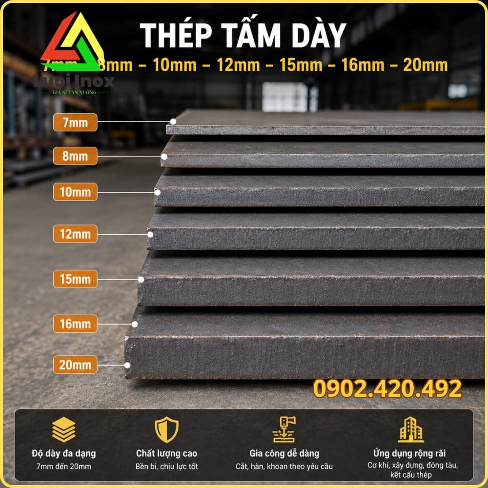 Công thức tính trọng lượng thép tấm 10mm với ví dụ khổ 1x2m ra 157kg