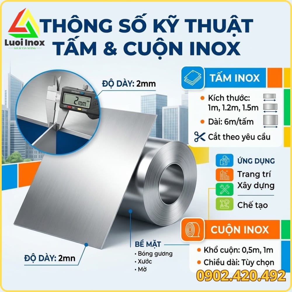 Chồng tấm inox 304 dày 2mm bề mặt 2B tại kho kèm thước đo độ dày thực