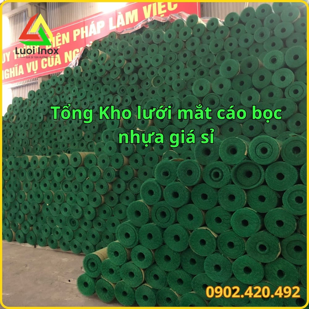 Cuộn lưới thép xoắn bọc nhựa đóng gói kèm tem tiêu chuẩn kỹ thuật sản xuất