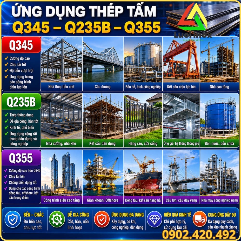 Ứng dụng thép tấm Q345 trong kết cấu nhà thép tiền chế và khung máy móc chịu lực