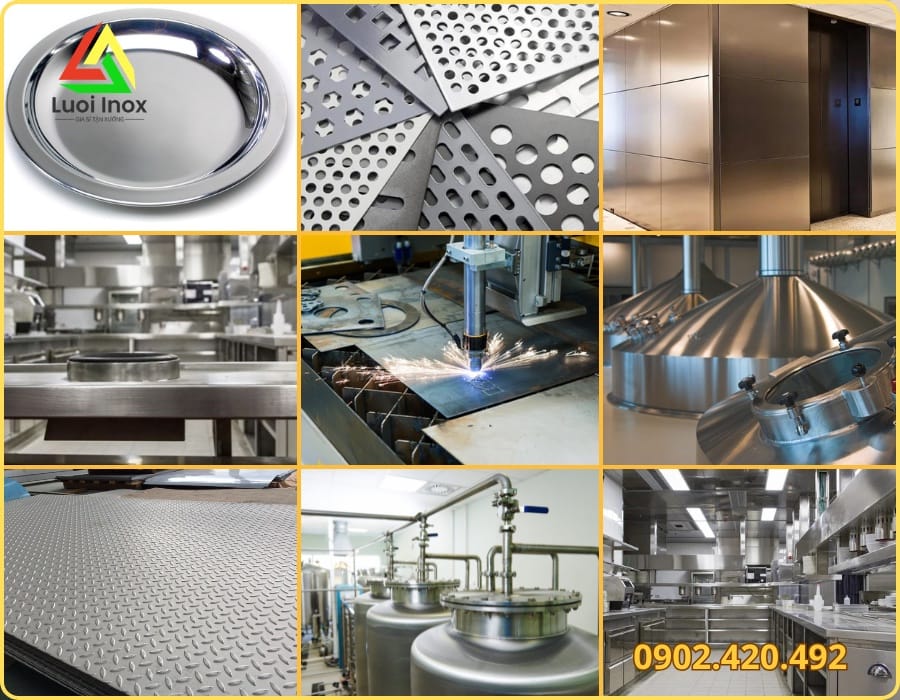 Tấm inox ốp cầu thang nội thất và bồn bể inox công nghiệp chống ăn mòn
