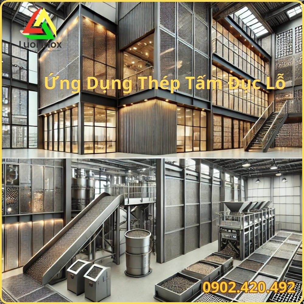 Tấm thép đục lỗ lắp làm vách thông gió sàn thao tác và mặt dựng trang trí công trình