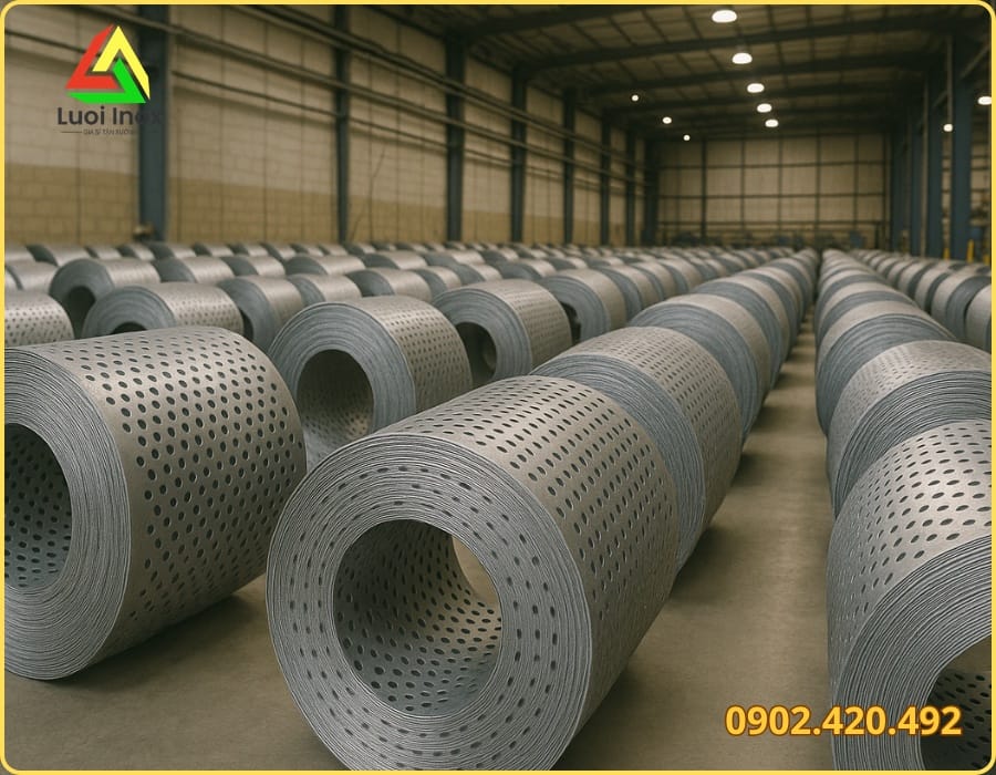Các kiểu lỗ vuông, oval, hoa thị trên tấm inox đục lỗ dùng làm lưới chắn rác, vách thông gió