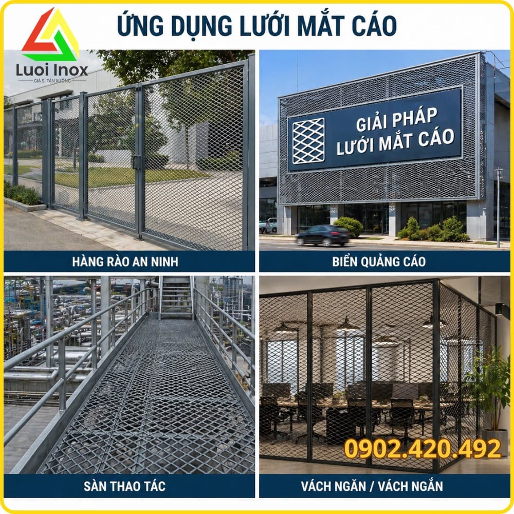 Sàn lưới mắt cáo lắp làm lối đi chống trượt trên cao tại nhà xưởng sản xuất