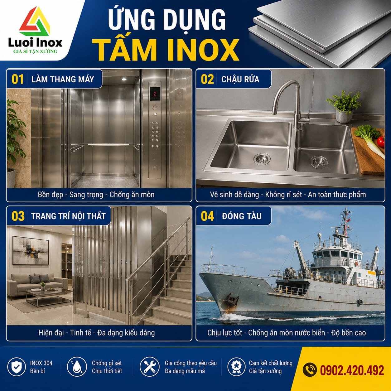 Ứng dụng tấm inox 316L trong thiết bị y tế, bồn thực phẩm và công trình ven biển