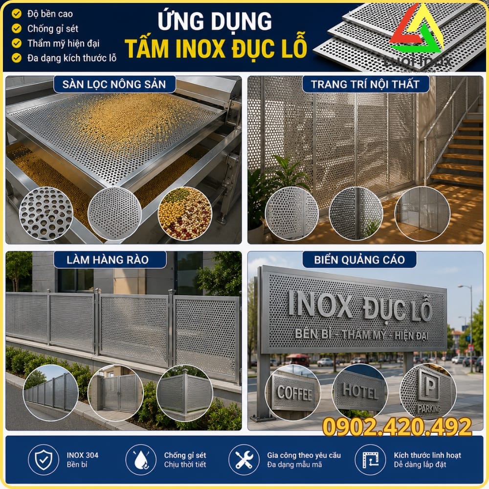Tấm inox đục lỗ ứng dụng làm lam chắn nắng và vách ngăn trang trí công trình