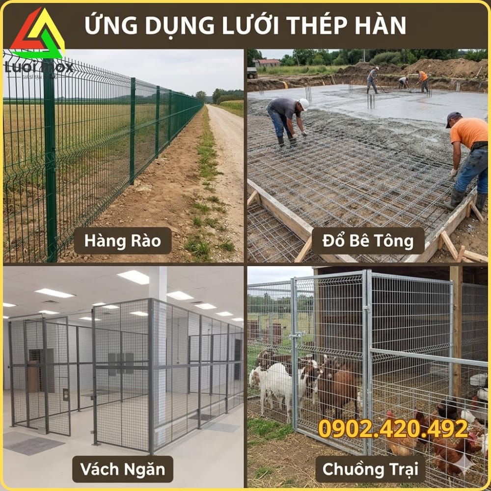 Tấm lưới sắt lắp đặt gia cố sàn bê tông và làm khung hàng rào thực tế