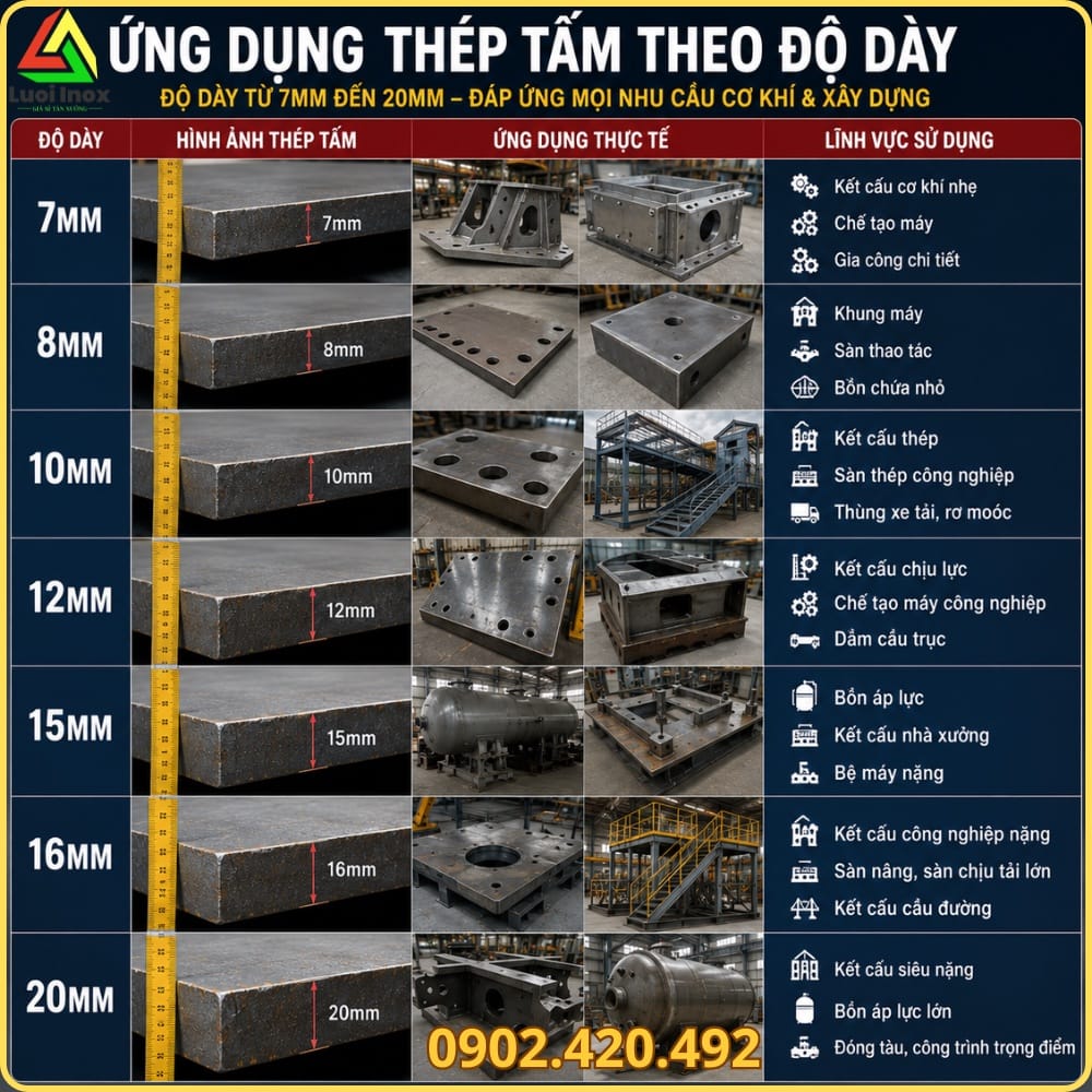 Thép tấm 10mm gia công làm mặt bích, chân đế máy tại xưởng cơ khí miền Nam
