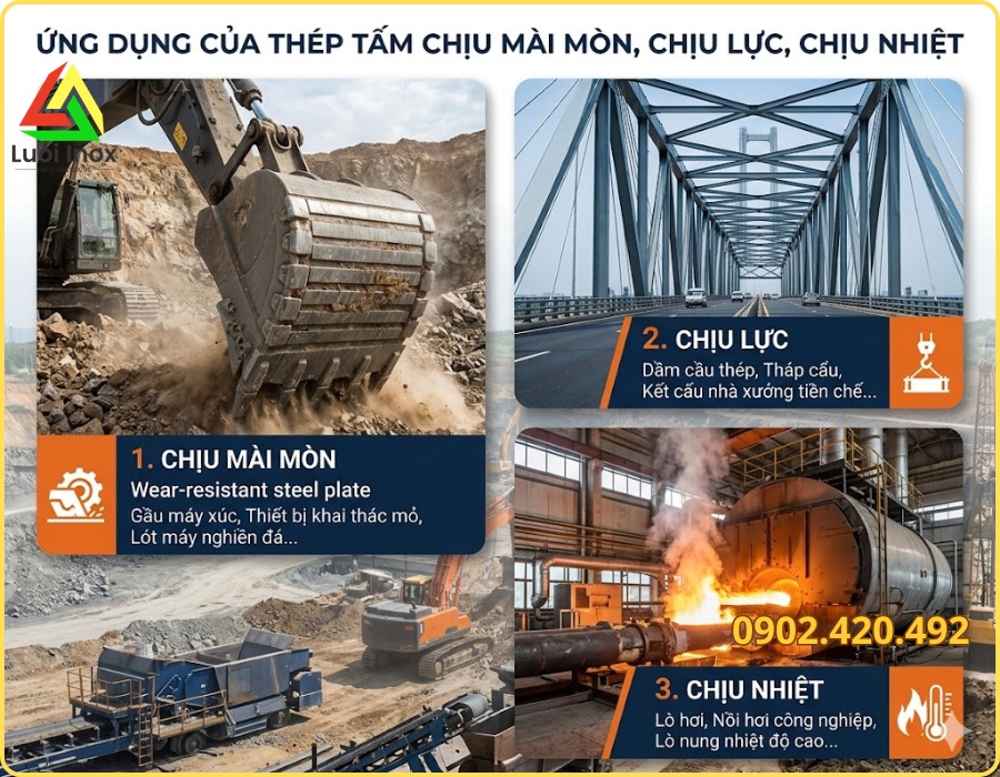 Tấm lót gầu xúc thép chịu mài mòn dùng trong khai thác mỏ và xi măng
