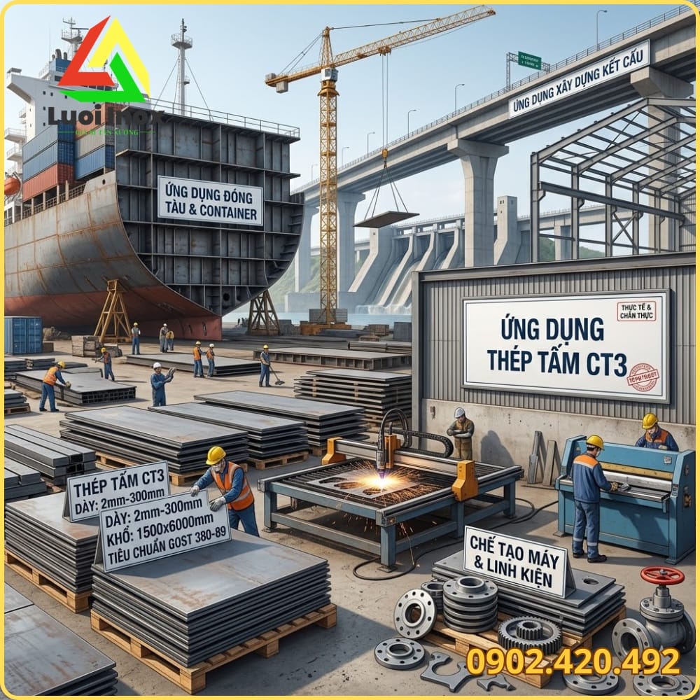 Thép tấm CT3 ứng dụng trong đóng tàu, khung xe và kết cấu công trình công nghiệp
