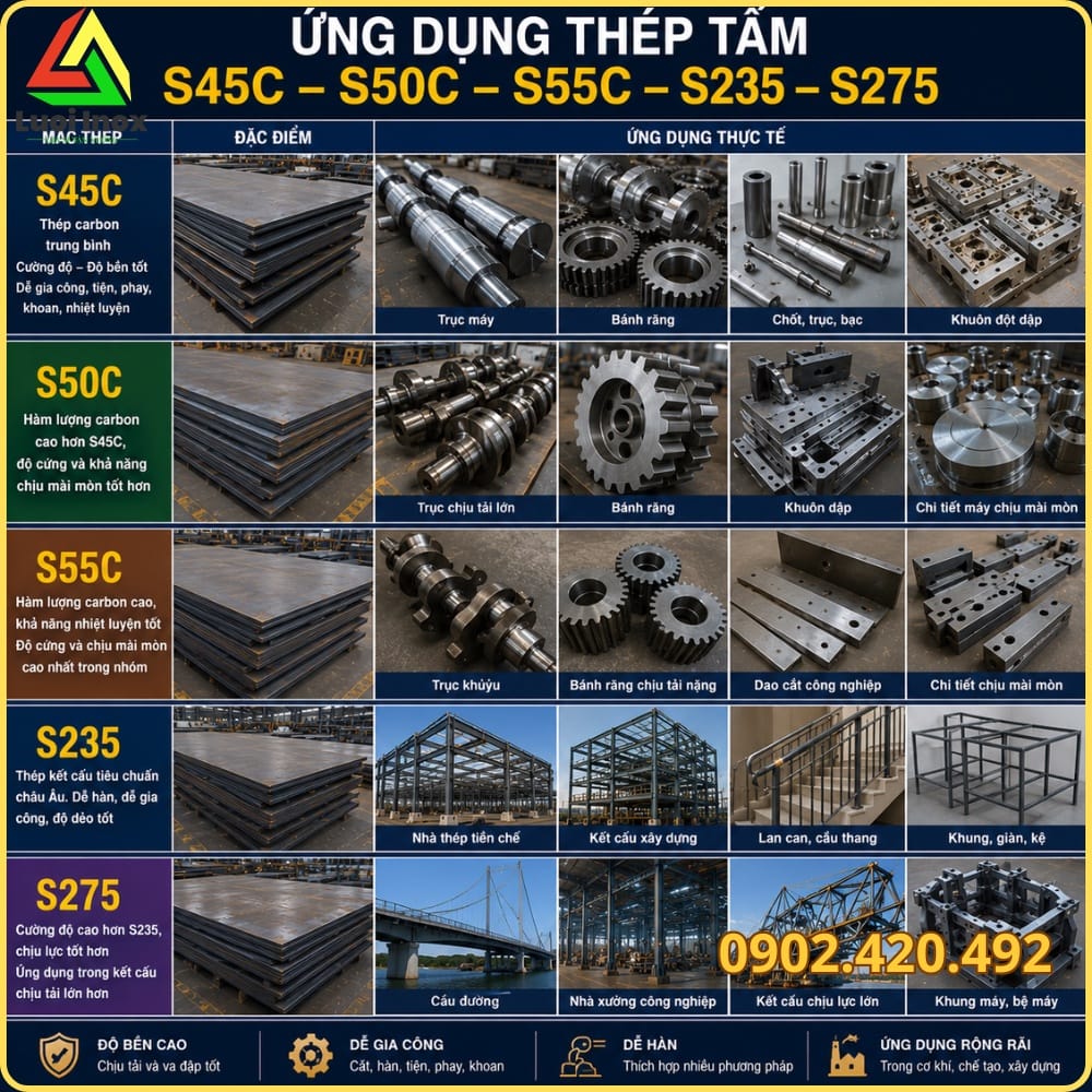 Ứng dụng thép tấm S50C làm trục, bánh răng, khuôn dập trong chế tạo máy cơ khí