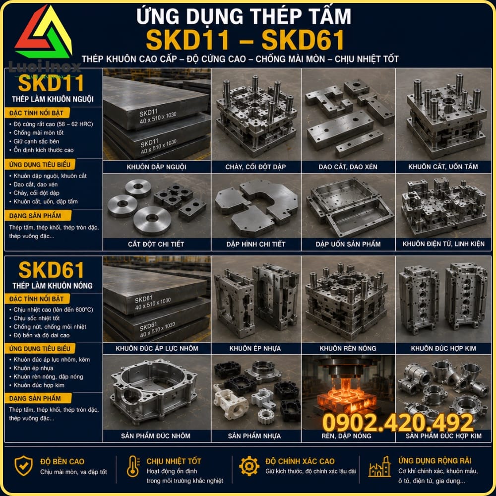 Khuôn dập nguội và dao cắt công nghiệp làm từ thép tấm SKD11 chịu mài mòn