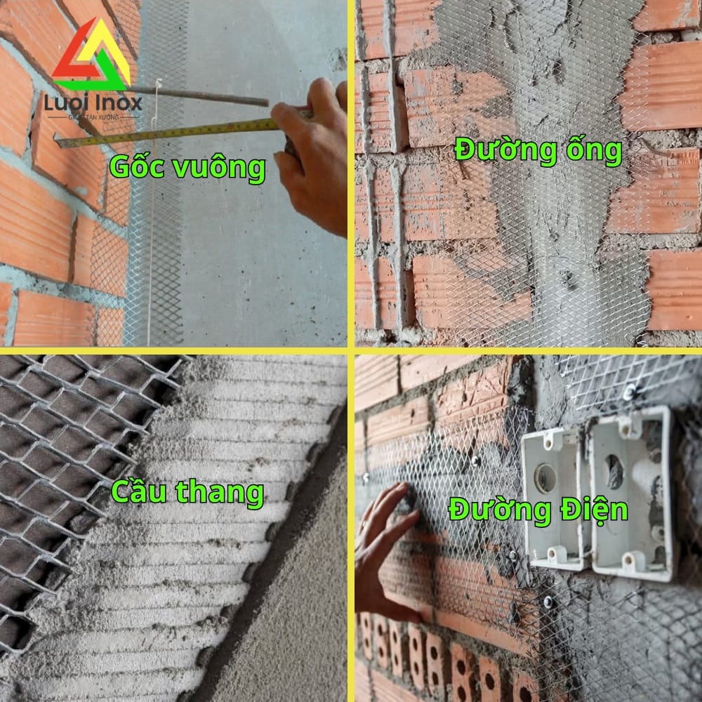 Sơ đồ các vị trí bắt buộc đóng lưới như góc cột, mép cửa, rãnh điện âm
