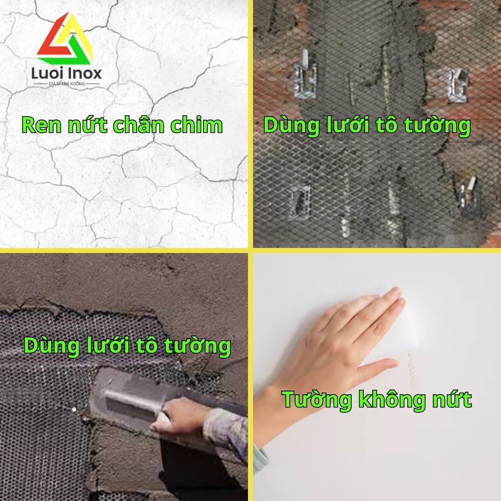 Vết nứt chân chim tại điểm tiếp giáp cột và tường gạch khi thiếu lưới trát