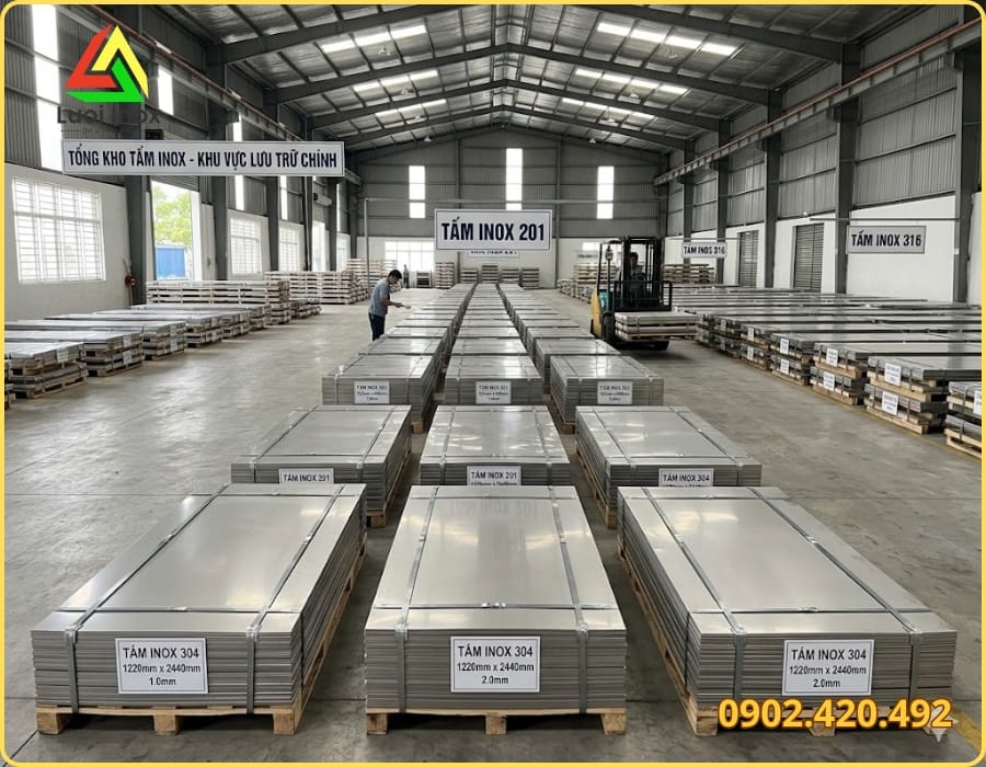 Bảng tra nhanh trọng lượng tấm inox 304 khổ 1000x2000mm theo từng mức độ dày phổ biến